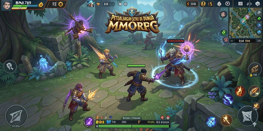 Screenshot gameplay BNI789 yang menampilkan petualangan di dunia MMORPG.
