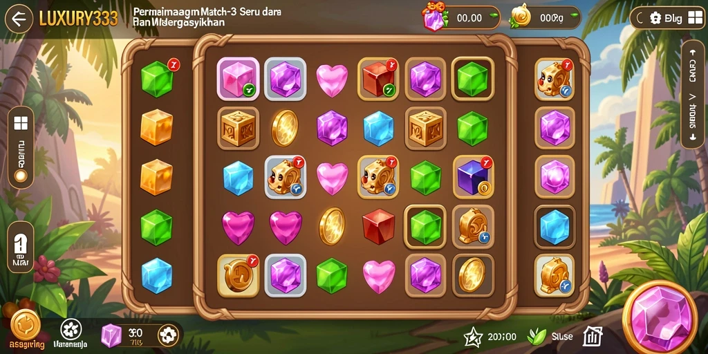 Tangkapan layar memperlihatkan gameplay Match-3 yang seru.