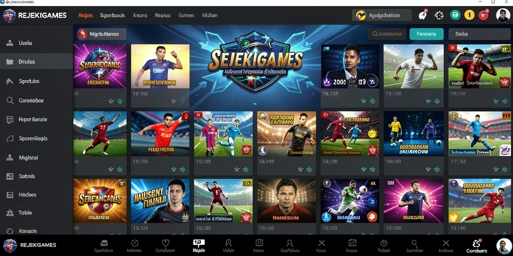 Tampilan utama REJEKIGAMES menampilkan berbagai pilihan taruhan olahraga.