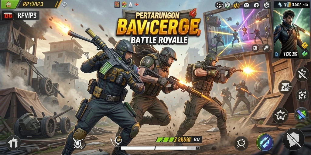Screenshot RPVIP3 menampilkan aksi seru dalam Battle Royale.