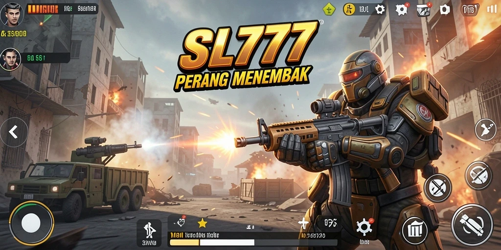 Tangkapan layar gameplay SL777 menampilkan aksi tembak-menembak yang intens.