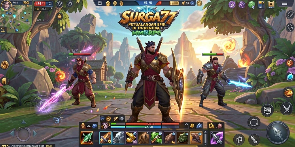 Screenshot gameplay SURGA77 dengan aksi petualangan MMORPG yang mendebarkan.